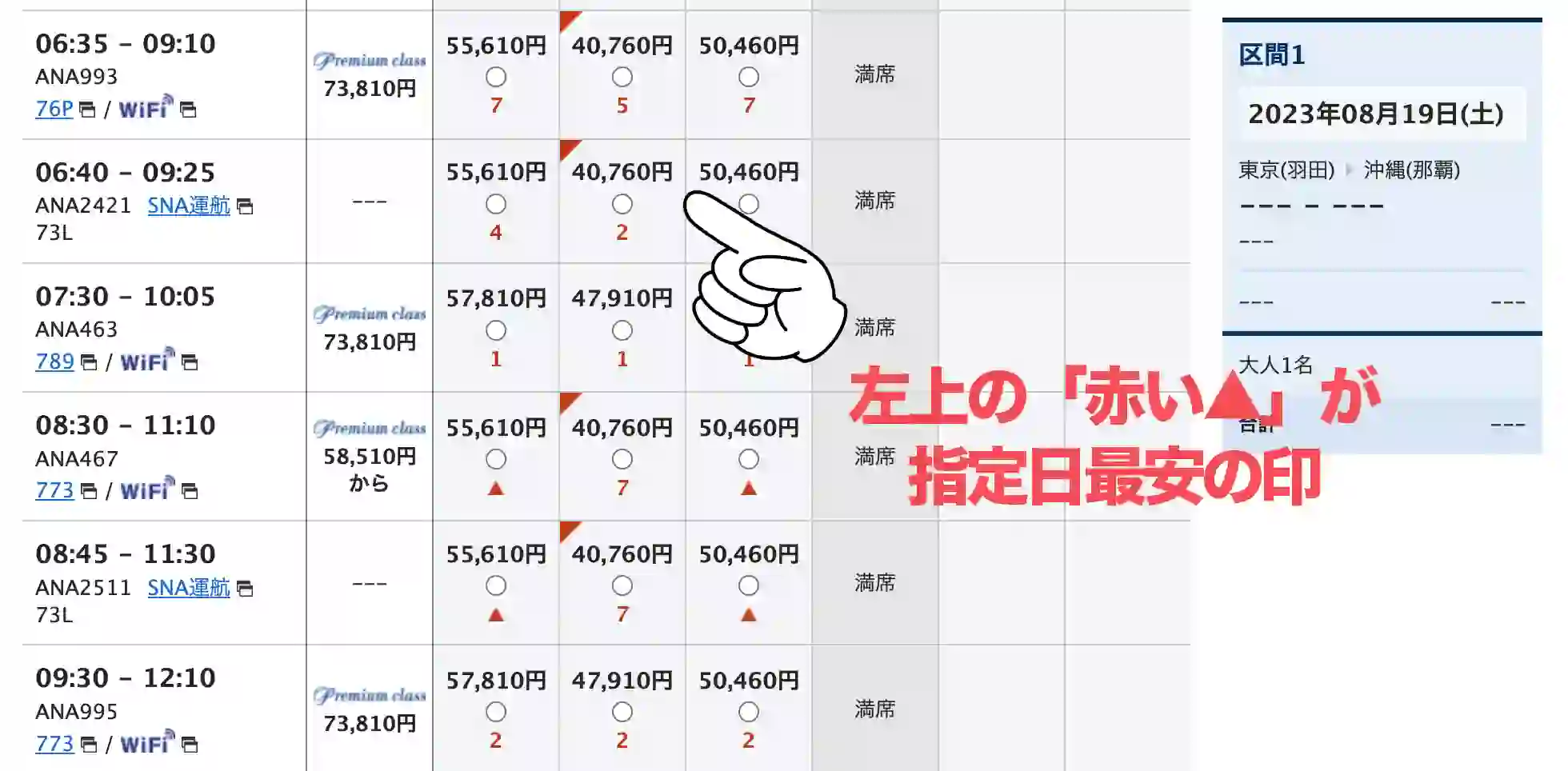 ANA航空券の運賃比較①